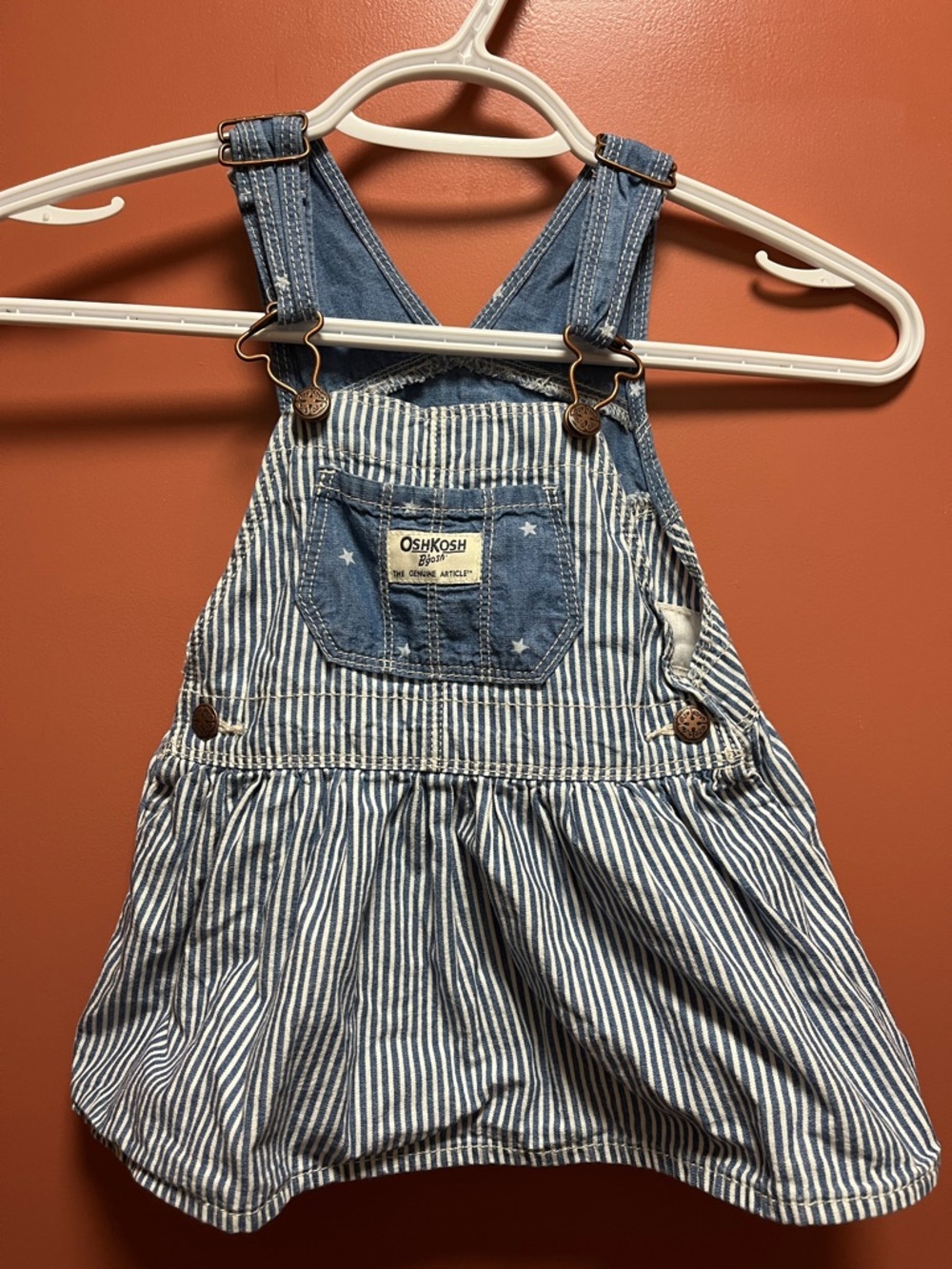 OshKosh B'gosh Blue and White Striped Denim Overall Skirt